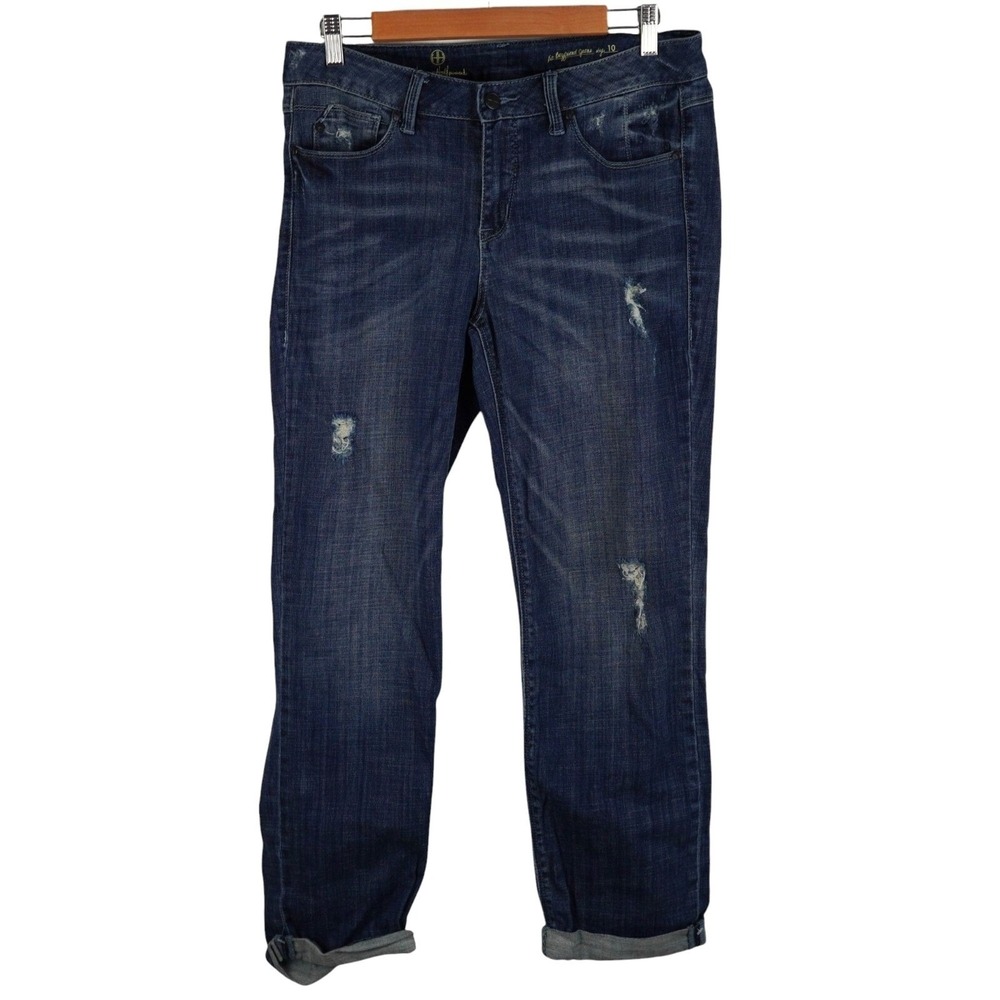 Hot In Hollywood Boyfriend Jeans Womens Size 10 Distressed Dark Wash Denim denim